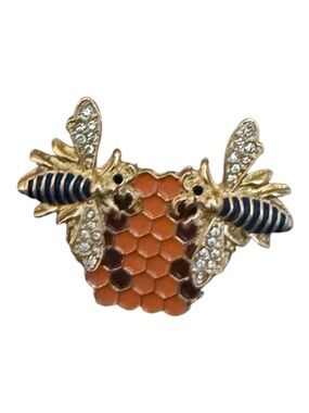 Vintage Gold, black  and Orange Bee Honeycomb Brooch